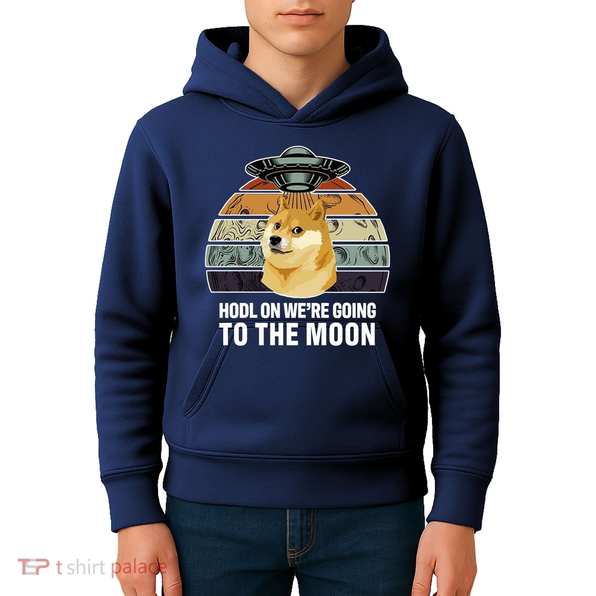 Hodl On We're Going To The Moon Retro Dogecoin Kids Hoodie