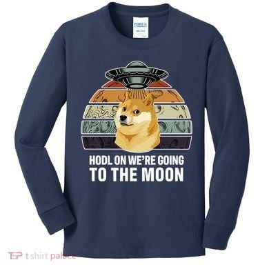 Hodl On We're Going To The Moon Retro Dogecoin Kids Long Sleeve Shirt