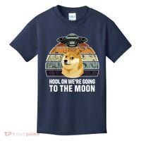 Hodl On We're Going To The Moon Retro Dogecoin Kids T-Shirt thumb 0