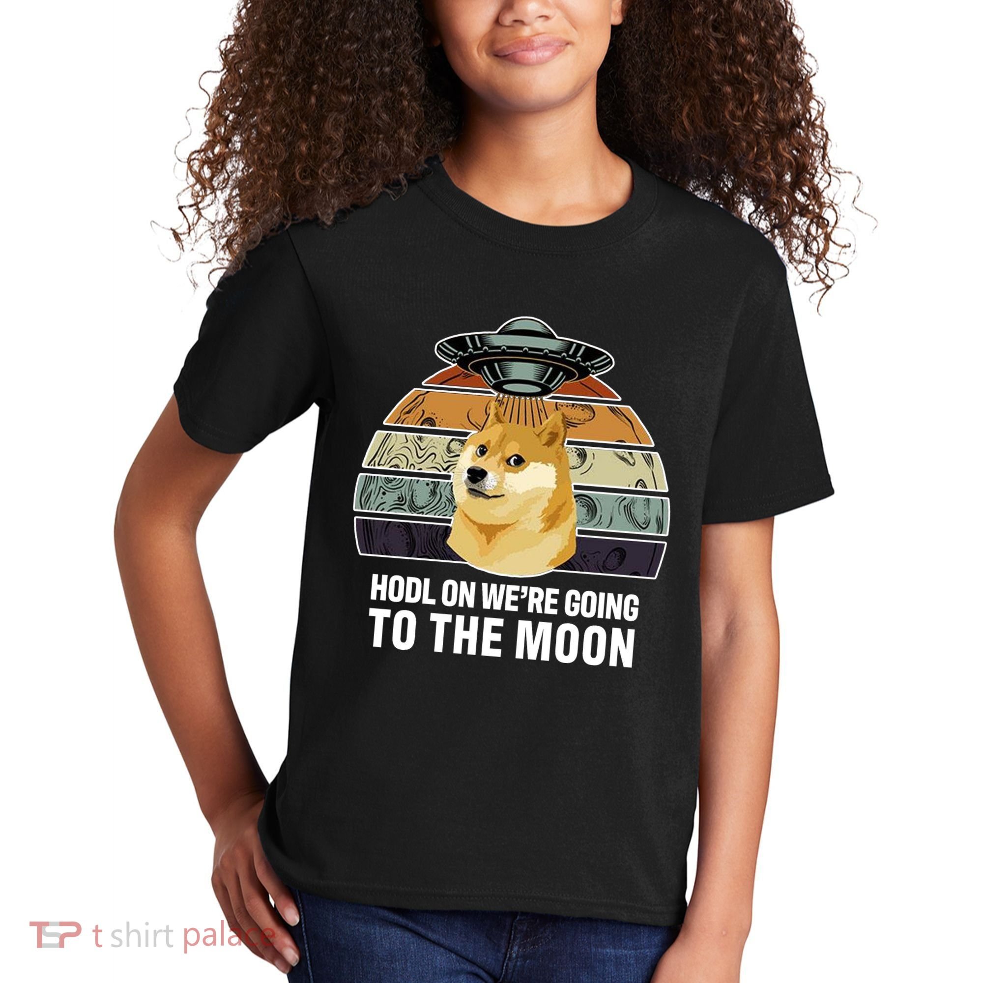 Hodl On We're Going To The Moon Retro Dogecoin Kids T-Shirt