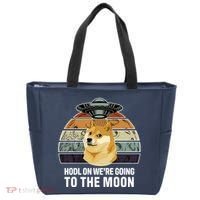 Hodl On We're Going To The Moon Retro Dogecoin Tote Bag thumb 0
