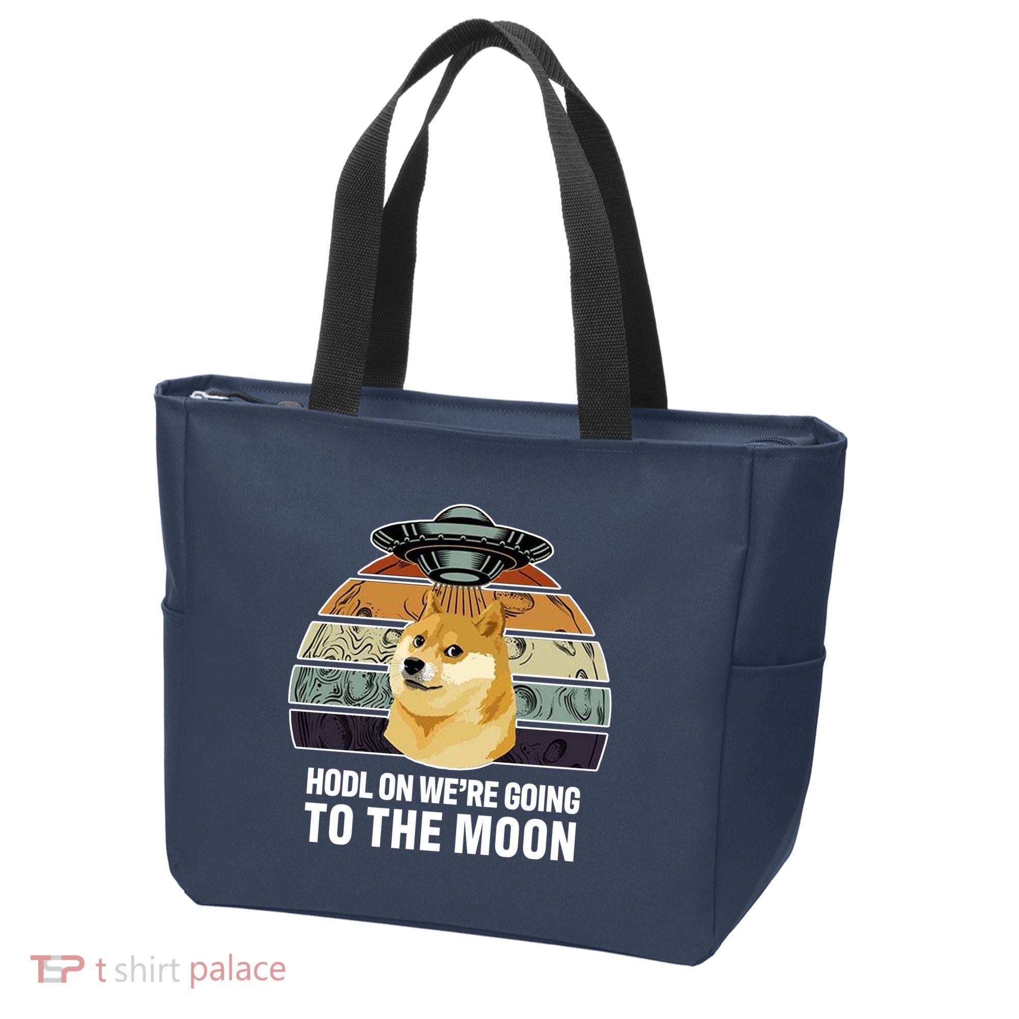 Hodl On We're Going To The Moon Retro Dogecoin Tote Bag