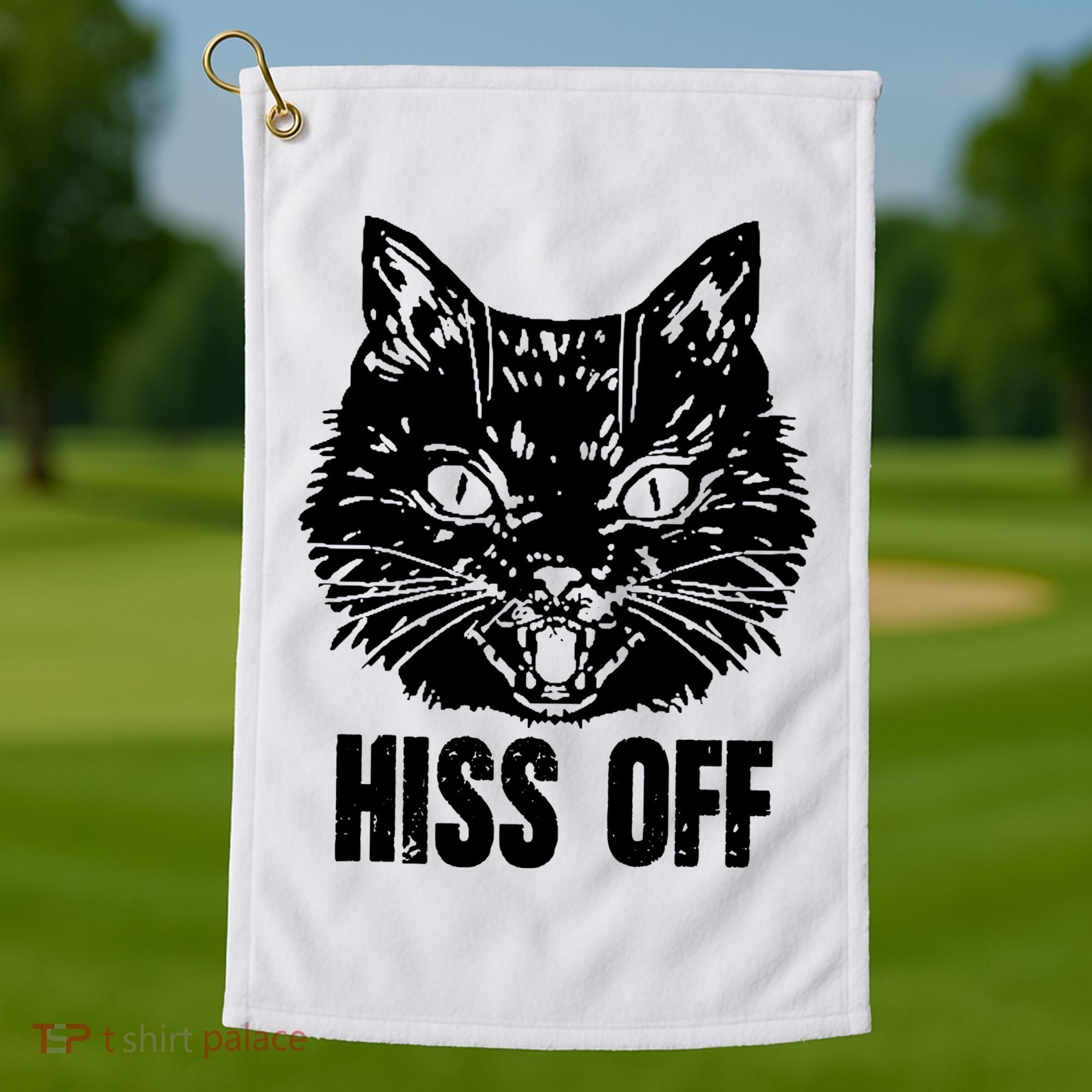 Hiss Off Funny Cat Lover Gift Golf Towel
