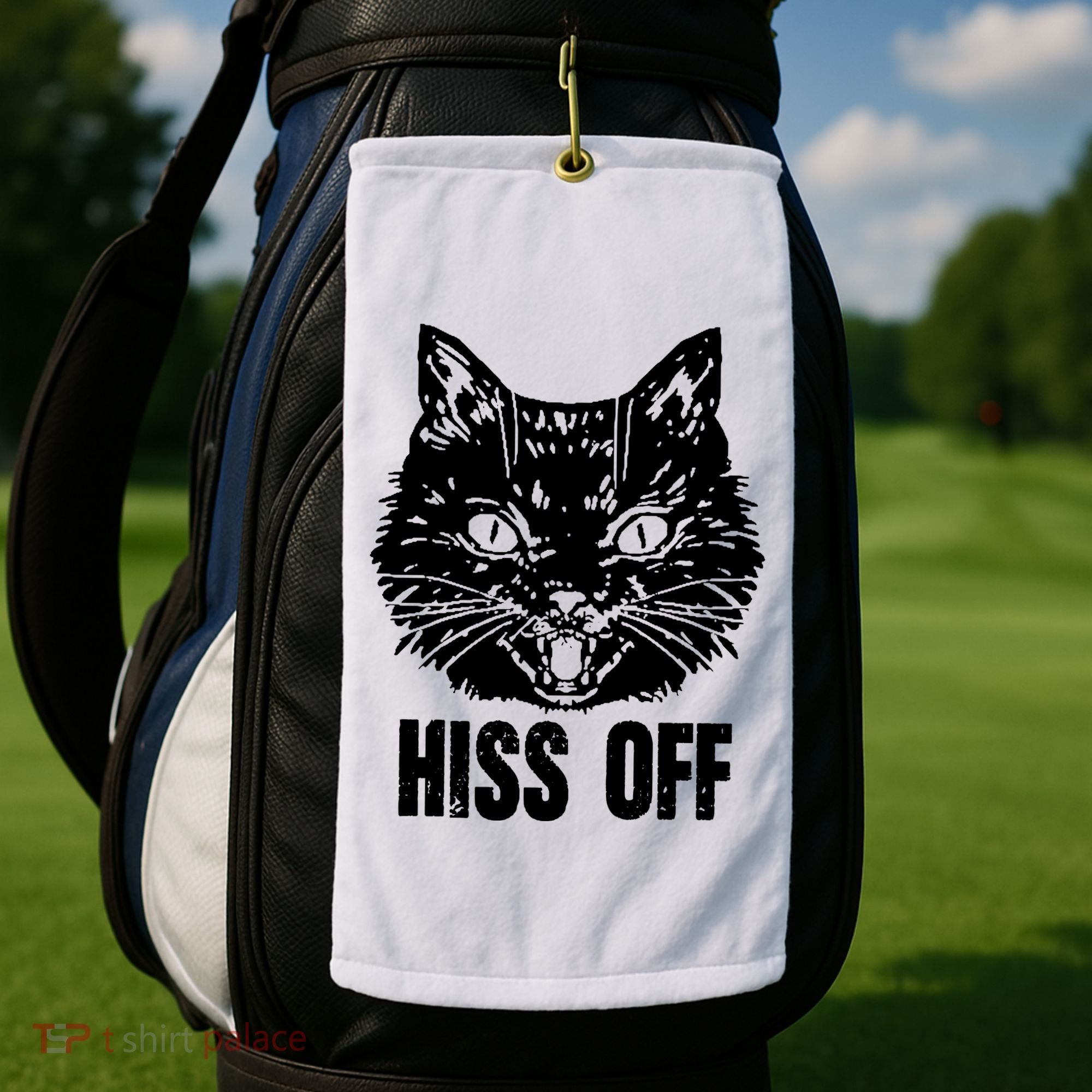 Hiss Off Funny Cat Lover Gift Golf Towel