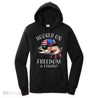 Hooked On Freedom Funny Fisherman Fishing Usa Flag Trout Women's Hoodie thumb 0