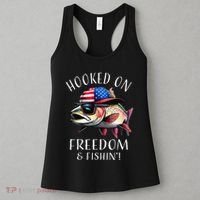 Hooked On Freedom Funny Fisherman Fishing Usa Flag Trout Women's Tank Top thumb 3