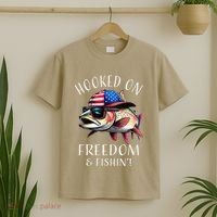 Hooked On Freedom Funny Fisherman Fishing Usa Flag Trout T-Shirt thumb 2