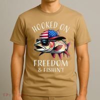 Hooked On Freedom Funny Fisherman Fishing Usa Flag Trout T-Shirt thumb 3