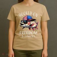Hooked On Freedom Funny Fisherman Fishing Usa Flag Trout T-Shirt thumb 4