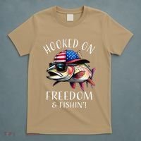 Hooked On Freedom Funny Fisherman Fishing Usa Flag Trout T-Shirt thumb 5
