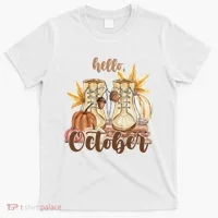 Hello October Fall Lover T-Shirt thumb 0