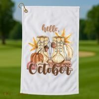 Hello October Fall Lover Golf Towel thumb 1