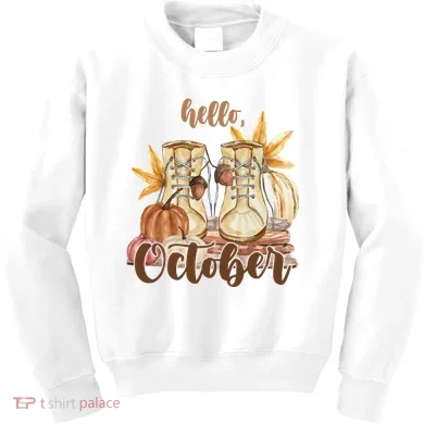 Hello October Fall Lover Kids Sweatshirt