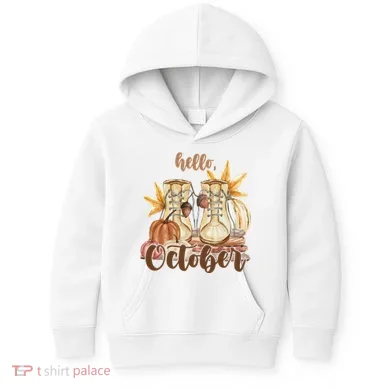 Hello October Fall Lover Kids Hoodie