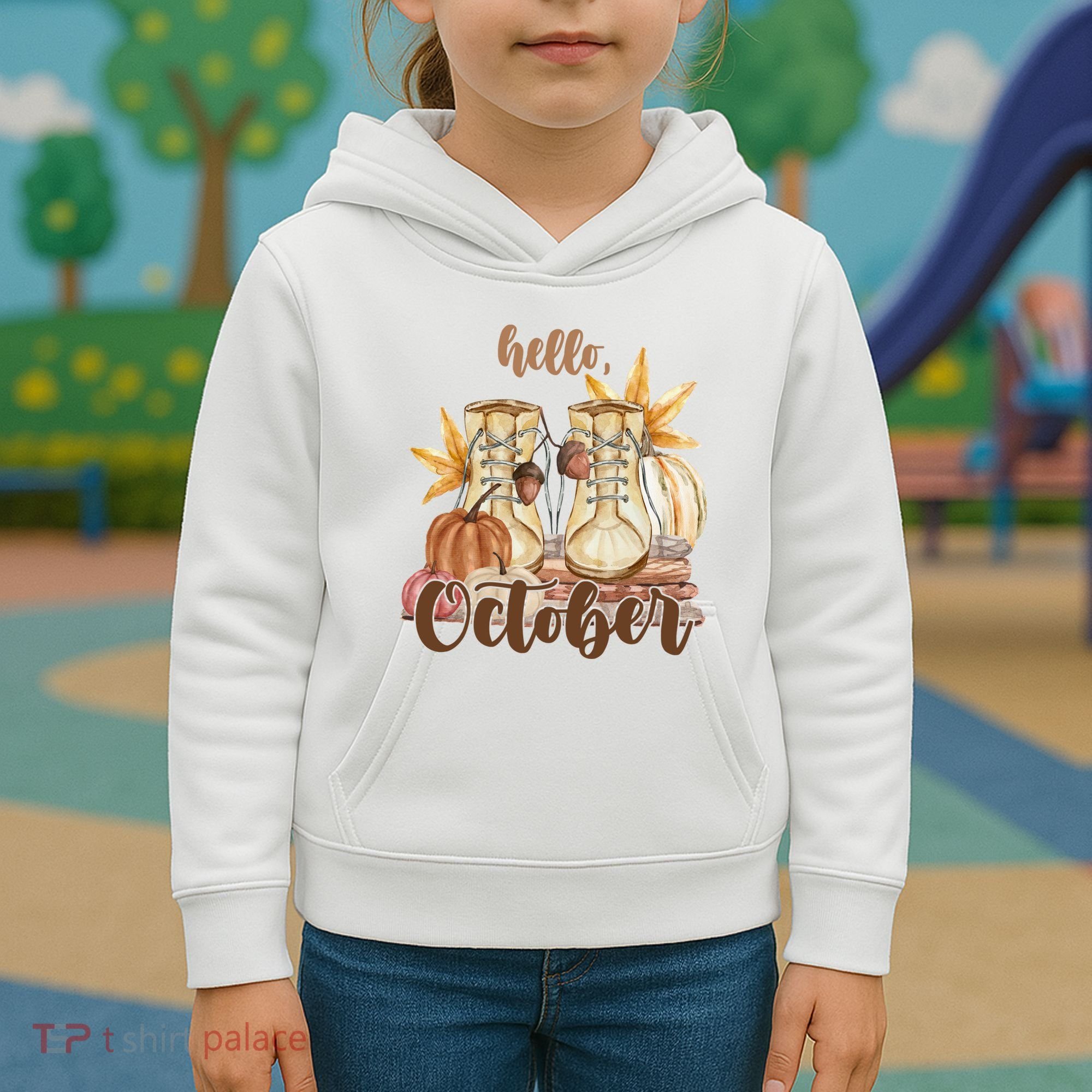 Hello October Fall Lover Kids Hoodie