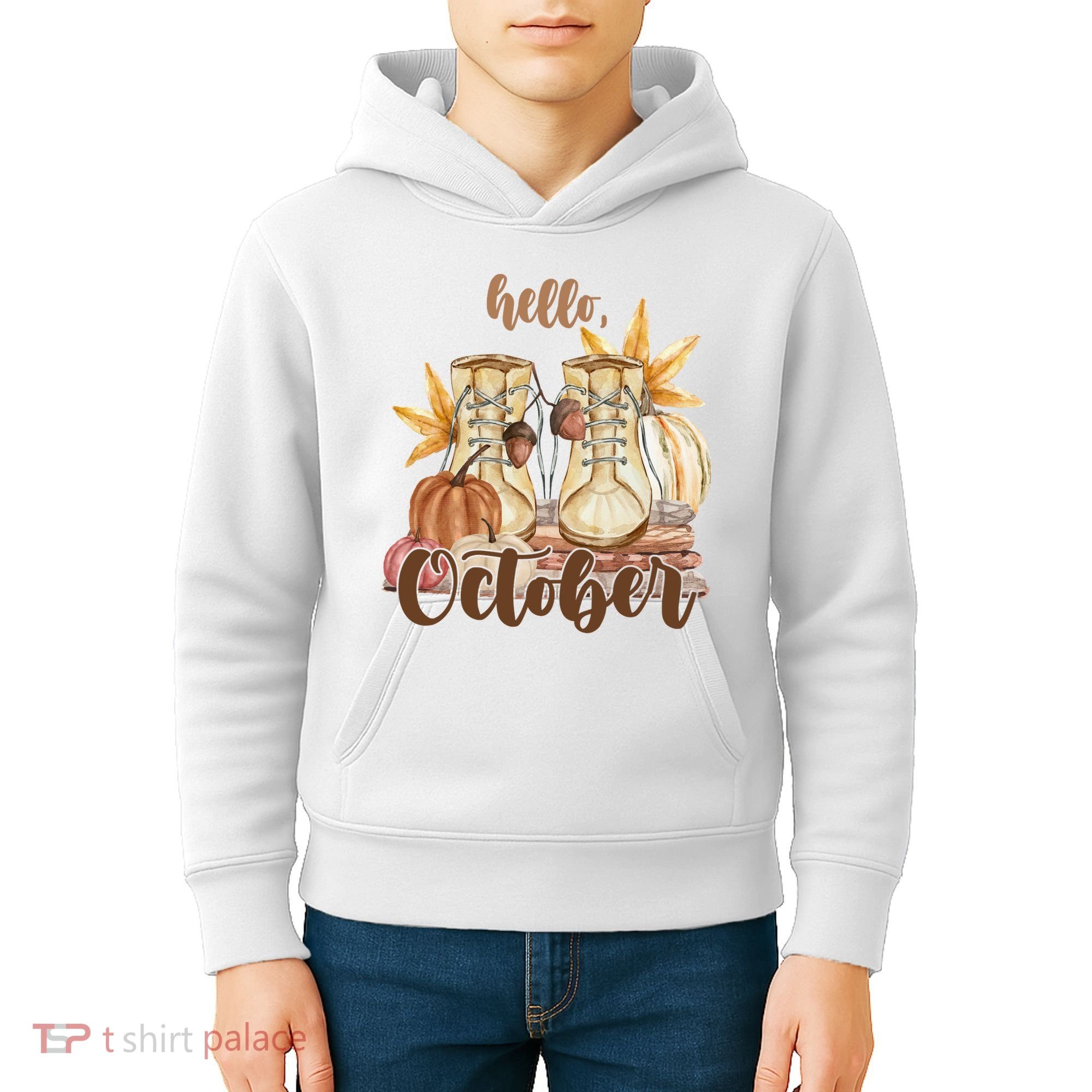 Hello October Fall Lover Kids Hoodie