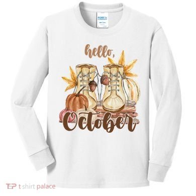 Hello October Fall Lover Kids Long Sleeve Shirt
