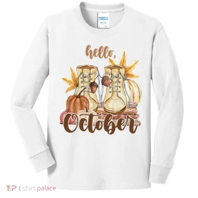 Hello October Fall Lover Kids Long Sleeve Shirt