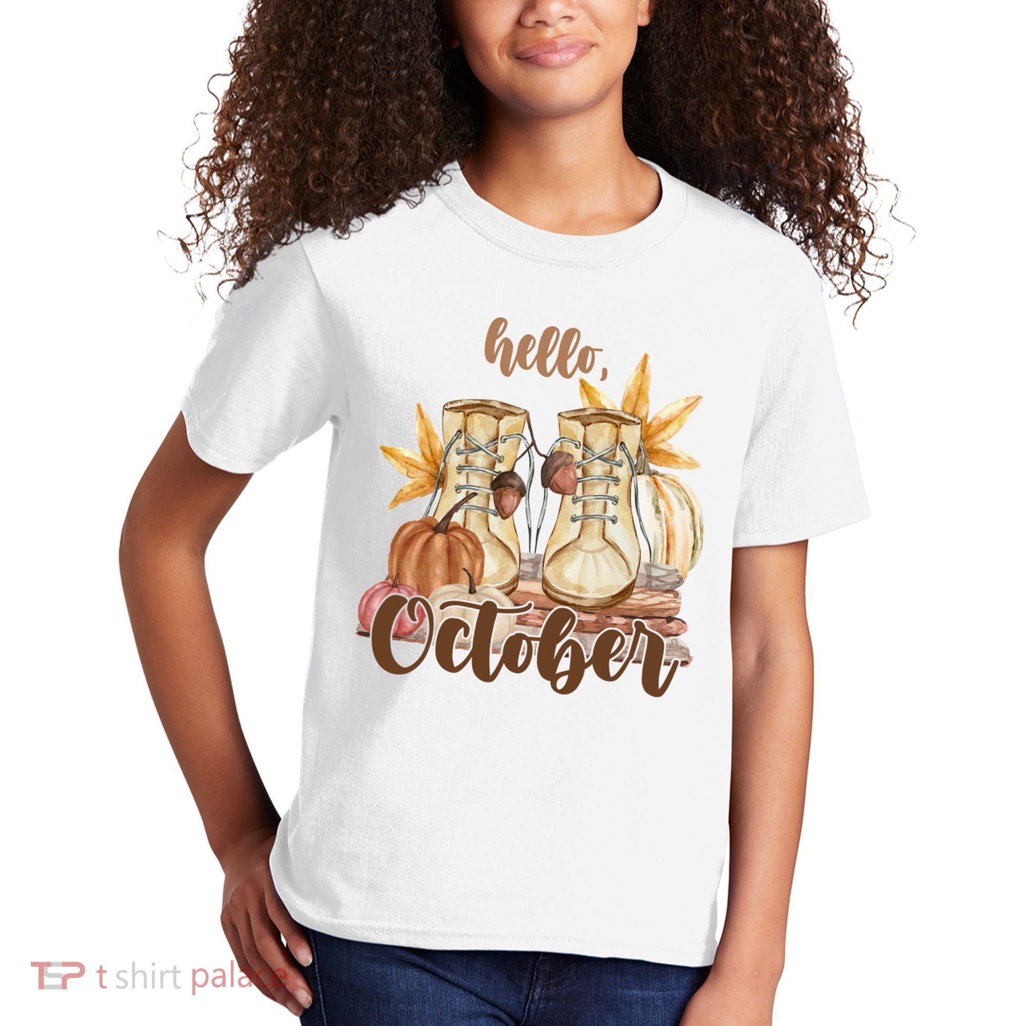 Hello October Fall Lover Kids T-Shirt