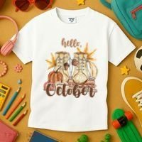 Hello October Fall Lover Kids T-Shirt thumb 3