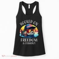 Hooked On Freedom Funny Fisherman Fishing Trout Usa Flag Women's Tank Top thumb 0