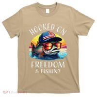 Hooked On Freedom Funny Fisherman Fishing Trout Usa Flag T-Shirt thumb 0