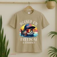Hooked On Freedom Funny Fisherman Fishing Trout Usa Flag T-Shirt thumb 2