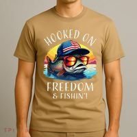 Hooked On Freedom Funny Fisherman Fishing Trout Usa Flag T-Shirt thumb 3