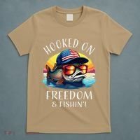 Hooked On Freedom Funny Fisherman Fishing Trout Usa Flag T-Shirt thumb 5