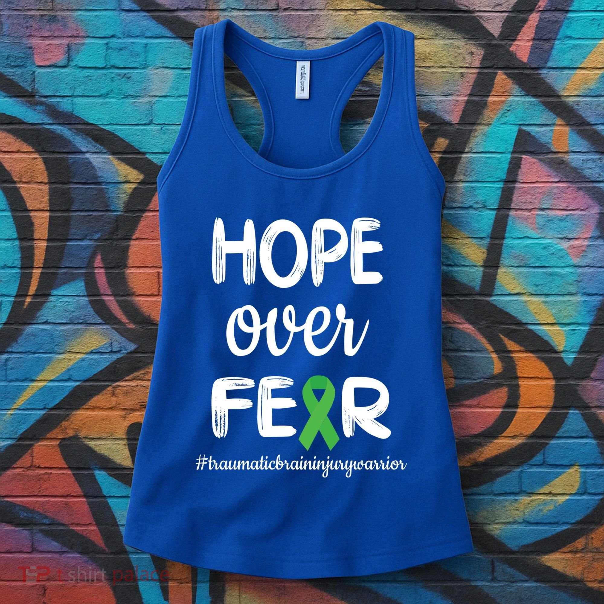 Hope Over Fear Green Ribbon Tbi Warrior Brain Injury Month Gift Women's Tank Top