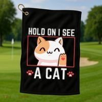 Hold On I See A Cat Funny Sarcastic Cat Lovers Women Golf Towel thumb 1