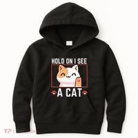 Hold On I See A Cat Funny Sarcastic Cat Lovers Women Kids Hoodie thumb 0