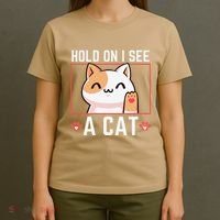 Hold On I See A Cat Funny Sarcastic Cat Lovers Women T-Shirt thumb 4