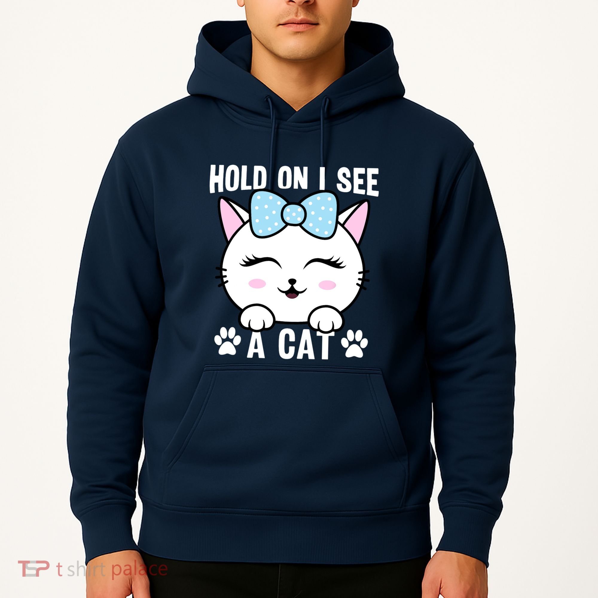 Hold On I See A Cat Funny Cat Lovers Kitten Sarcastic Saying Hoodie