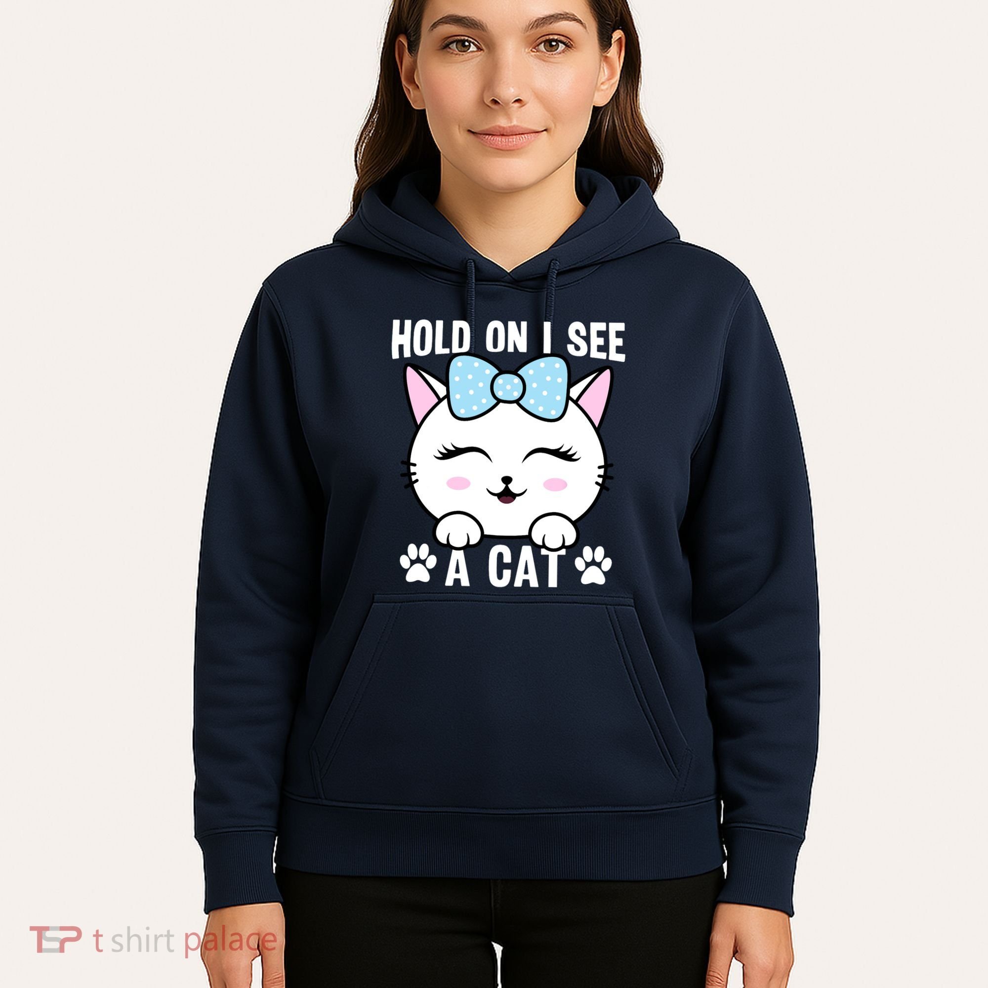 Hold On I See A Cat Funny Cat Lovers Kitten Sarcastic Saying Hoodie