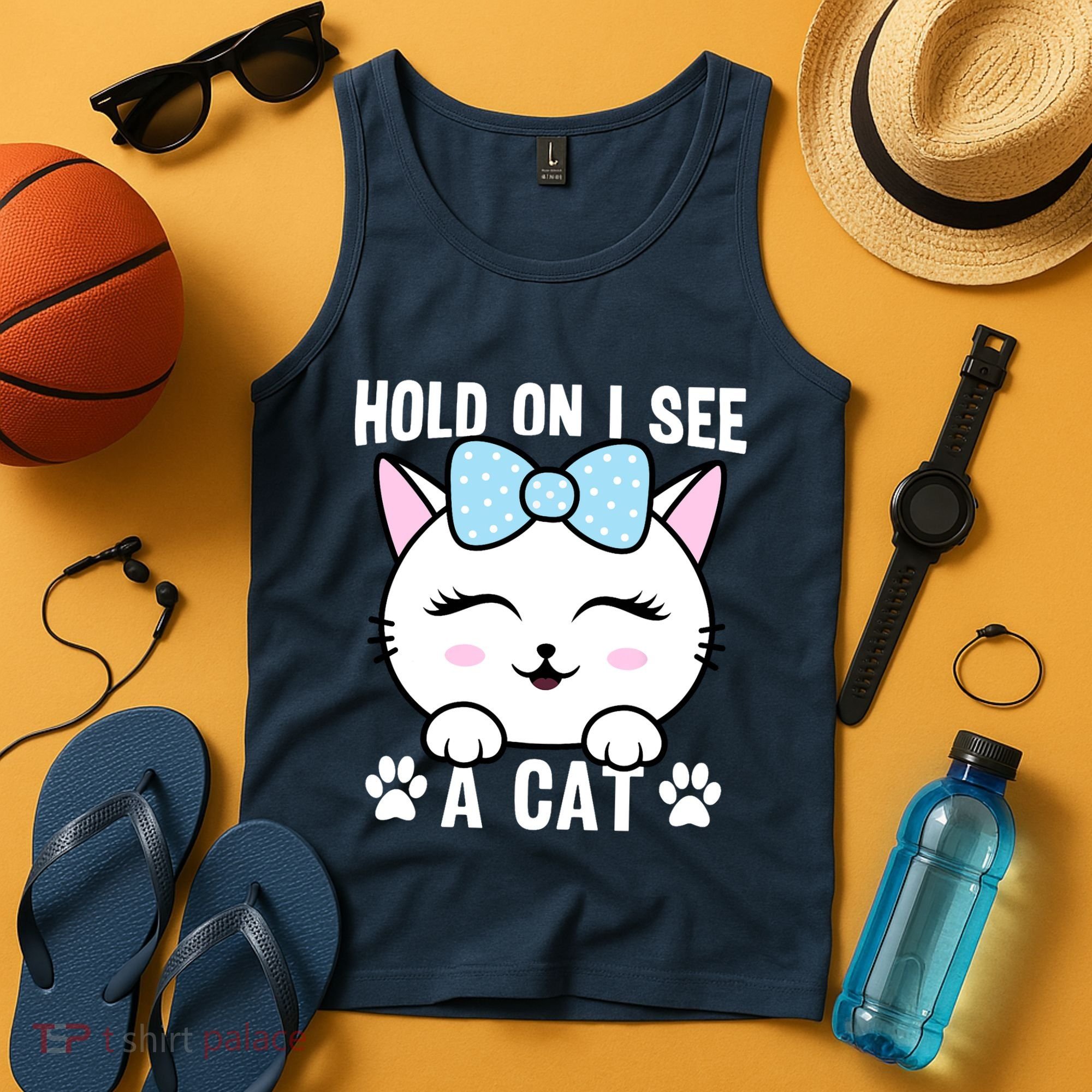 Hold On I See A Cat Funny Cat Lovers Kitten Sarcastic Saying Tank Top