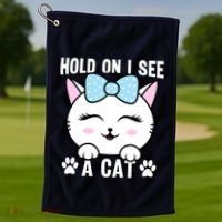 Hold On I See A Cat Funny Cat Lovers Kitten Sarcastic Saying Golf Towel thumb 1