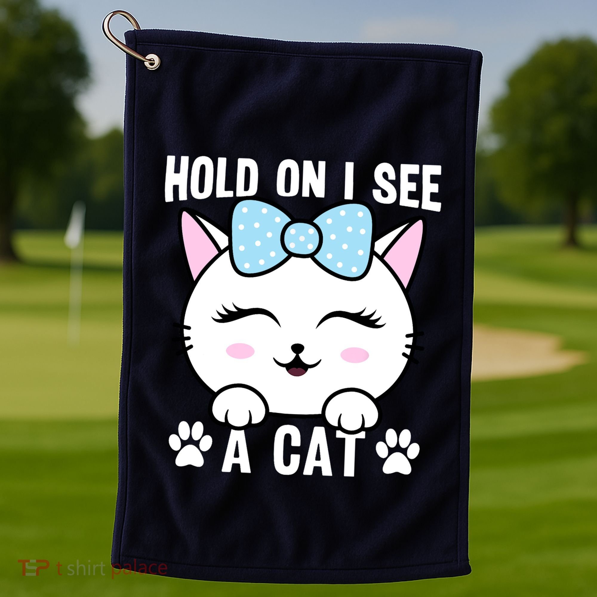 Hold On I See A Cat Funny Cat Lovers Kitten Sarcastic Saying Golf Towel