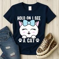 Hold On I See A Cat Funny Cat Lovers Kitten Sarcastic Saying Women's T-Shirt thumb 3