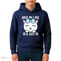 Hold On I See A Cat Funny Cat Lovers Kitten Sarcastic Saying Kids Hoodie thumb 4