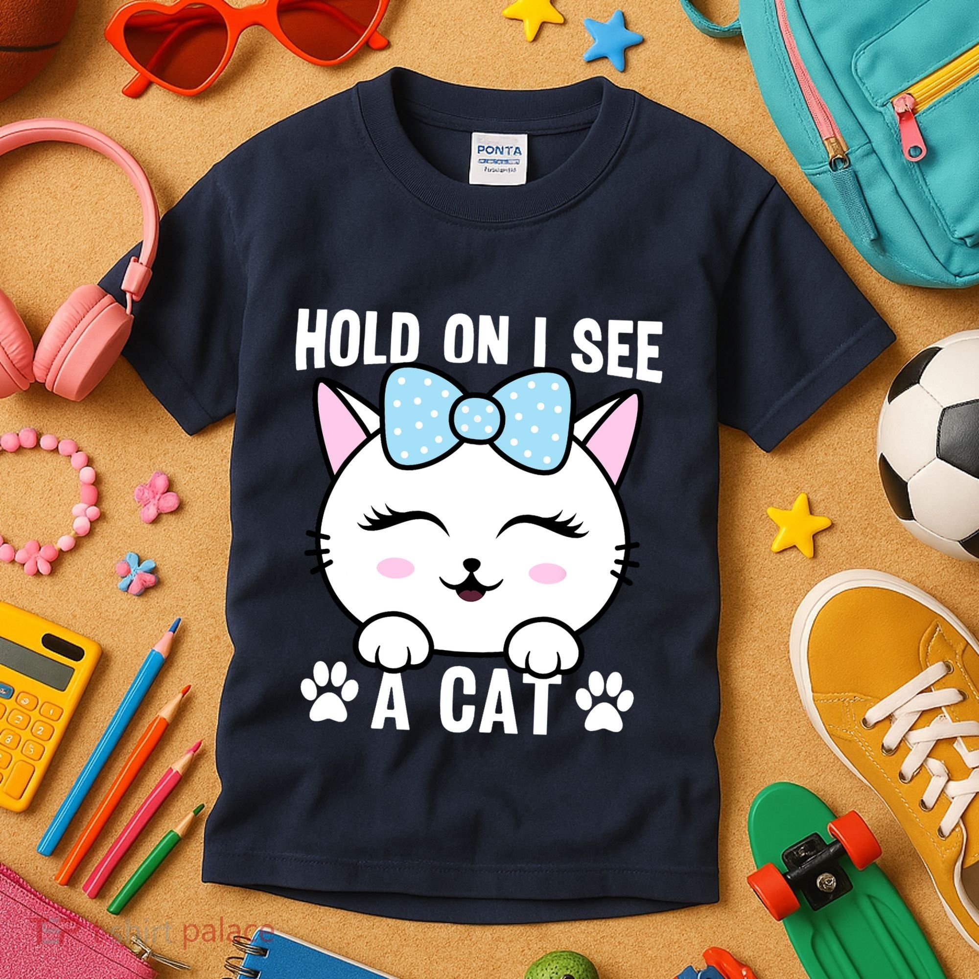 Hold On I See A Cat Funny Cat Lovers Kitten Sarcastic Saying Kids T-Shirt
