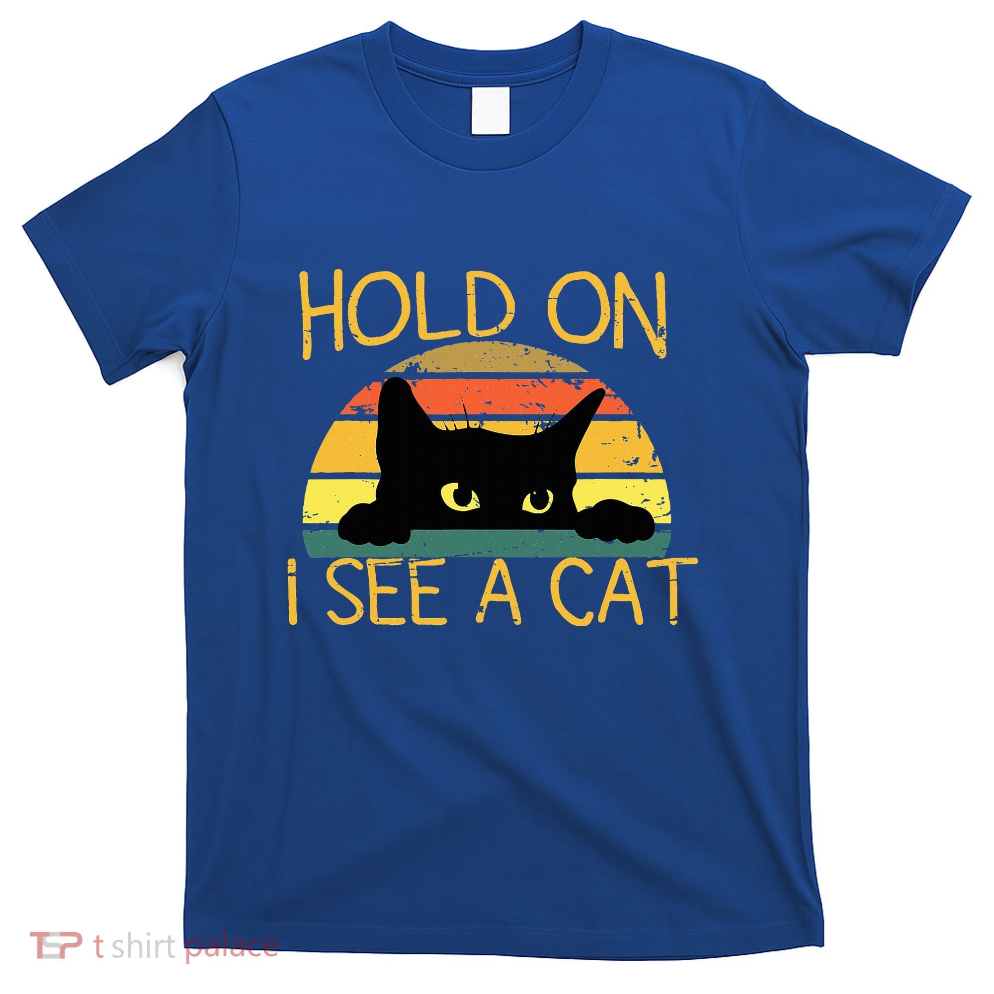 Hold On I See A Cat Kitten Vintage Cat Mom Funny Black Cat T-Shirt