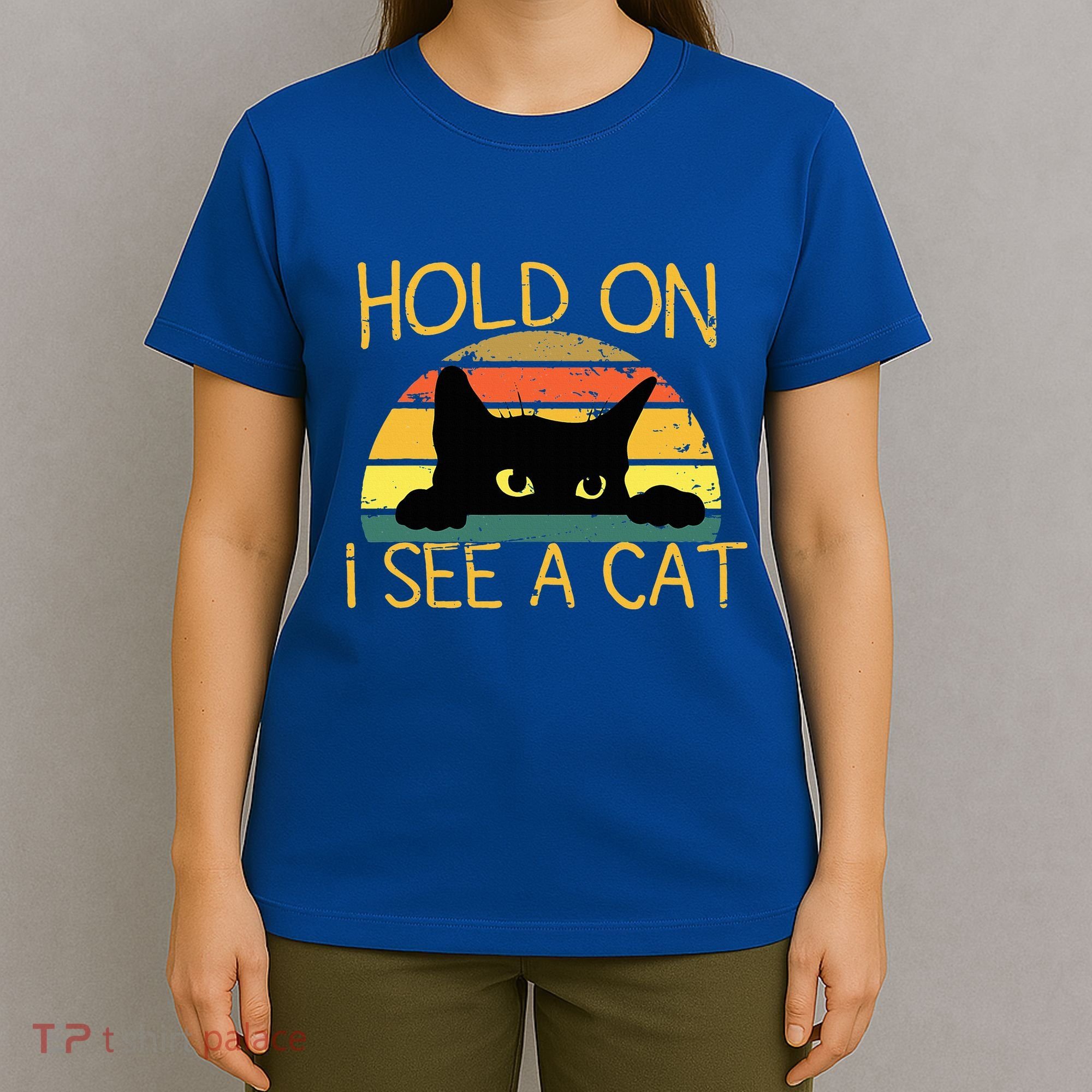 Hold On I See A Cat Kitten Vintage Cat Mom Funny Black Cat T-Shirt