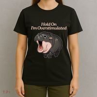 Hold On I_m Overstimulated Moo Deng Baby Hippo Moo T-Shirt thumb 4