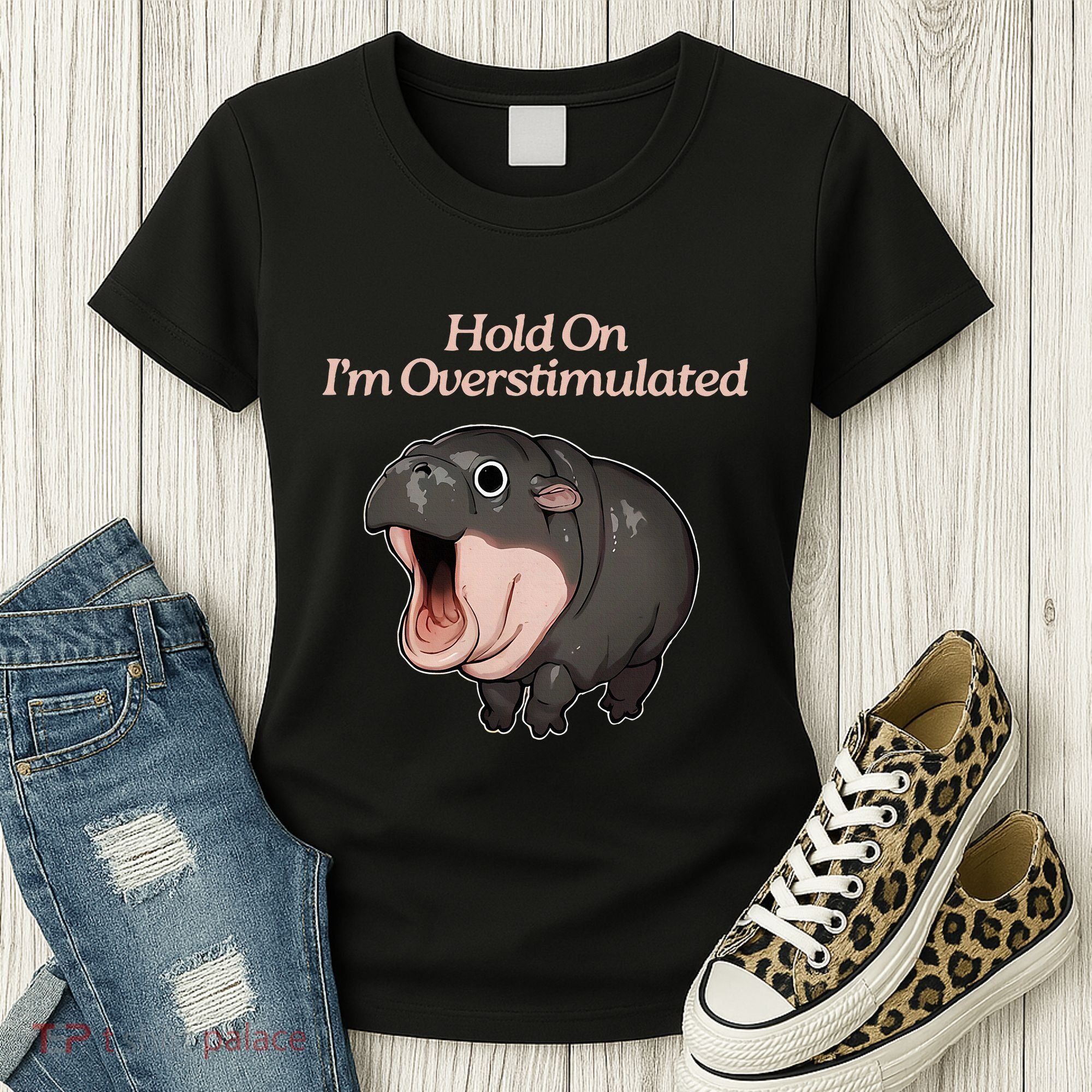 Hold On I_m Overstimulated Moo Deng Baby Hippo Moo Women's T-Shirt