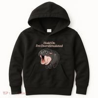 Hold On I_m Overstimulated Moo Deng Baby Hippo Moo Kids Hoodie thumb 0