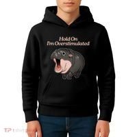 Hold On I_m Overstimulated Moo Deng Baby Hippo Moo Kids Hoodie thumb 4