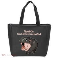 Hold On I_m Overstimulated Moo Deng Baby Hippo Moo Tote Bag thumb 0