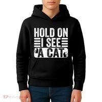 Hold On I See A Cat Funny Cat Lovers Sarcastic Saying Kids Hoodie thumb 4