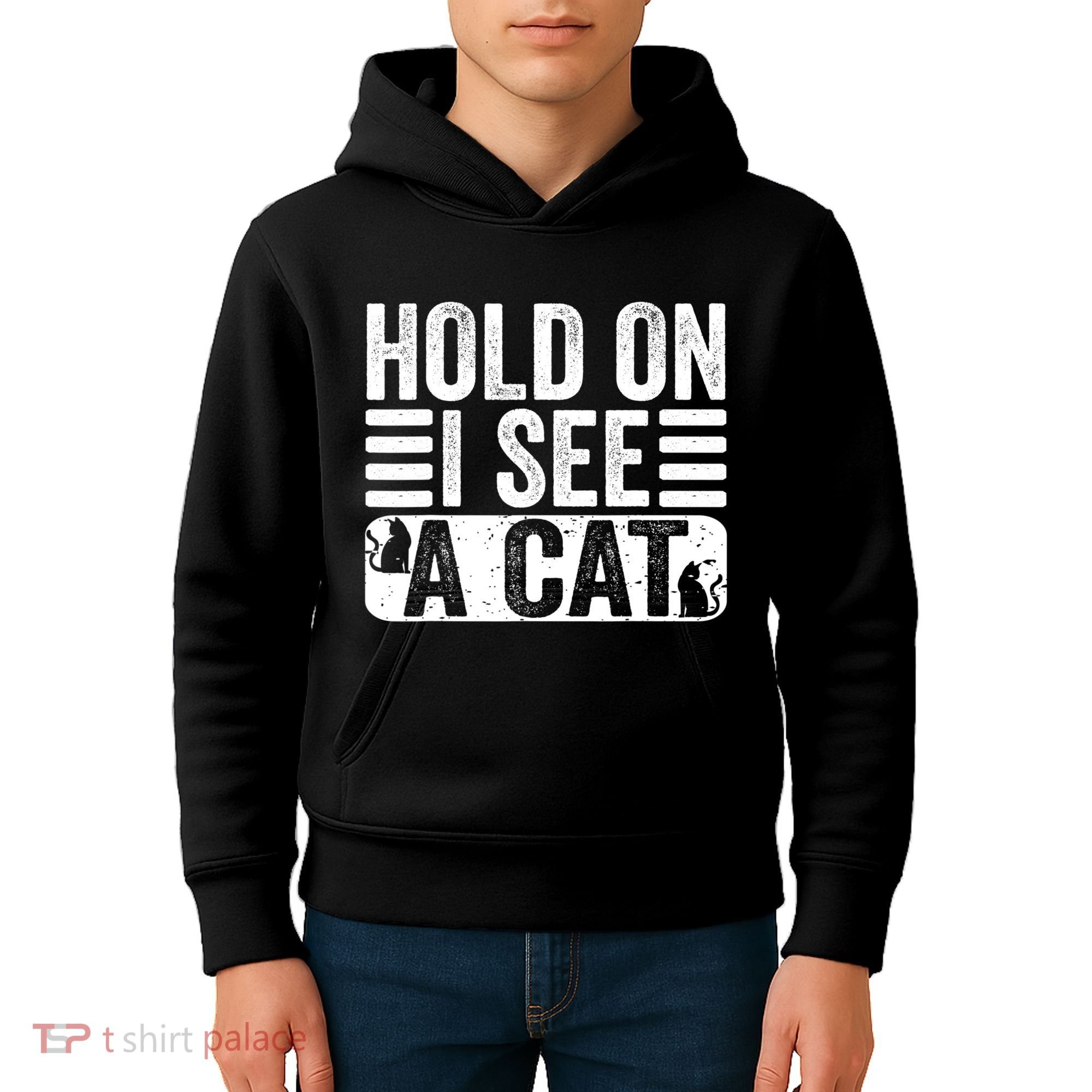 Hold On I See A Cat Funny Cat Lovers Sarcastic Saying Kids Hoodie